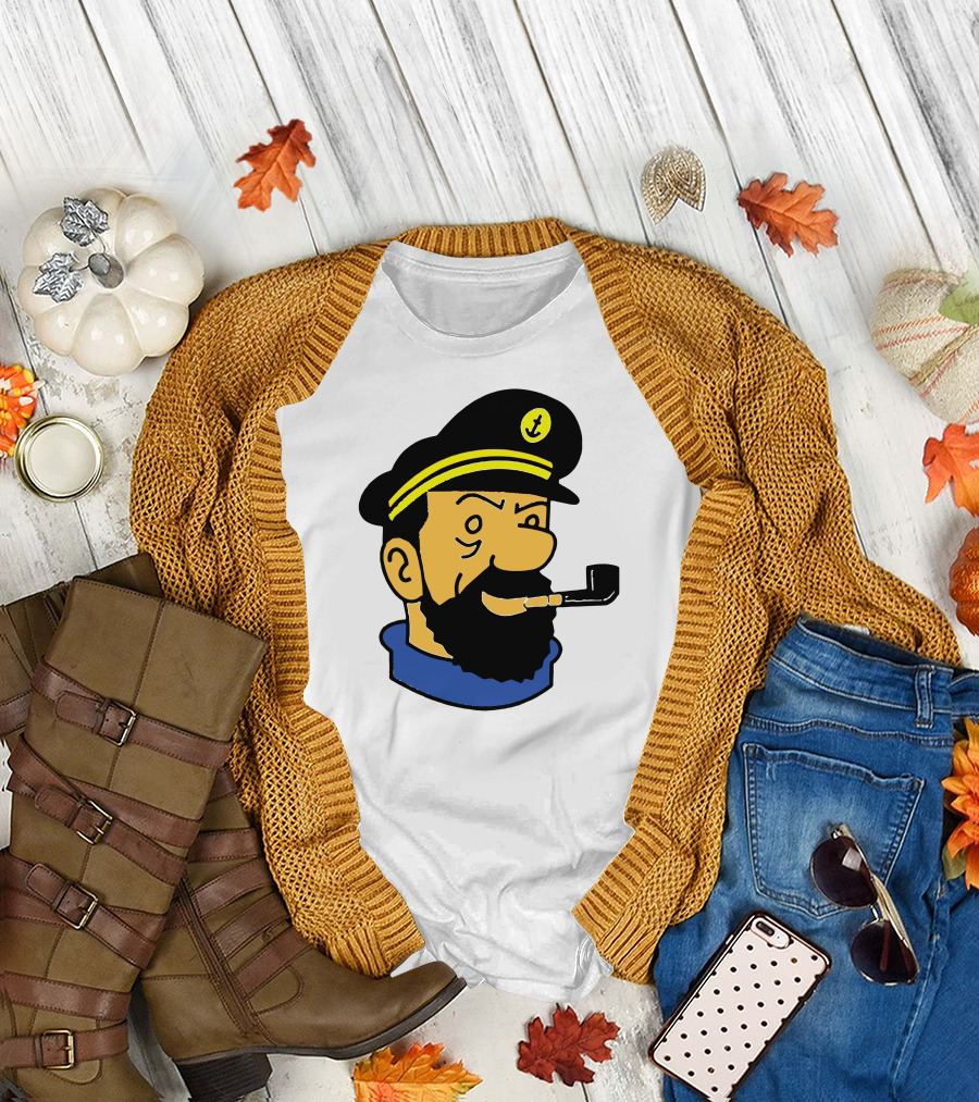Captain Haddock Pipe Anchor Hat Tintin Cartoon Comic Character T-Shirt