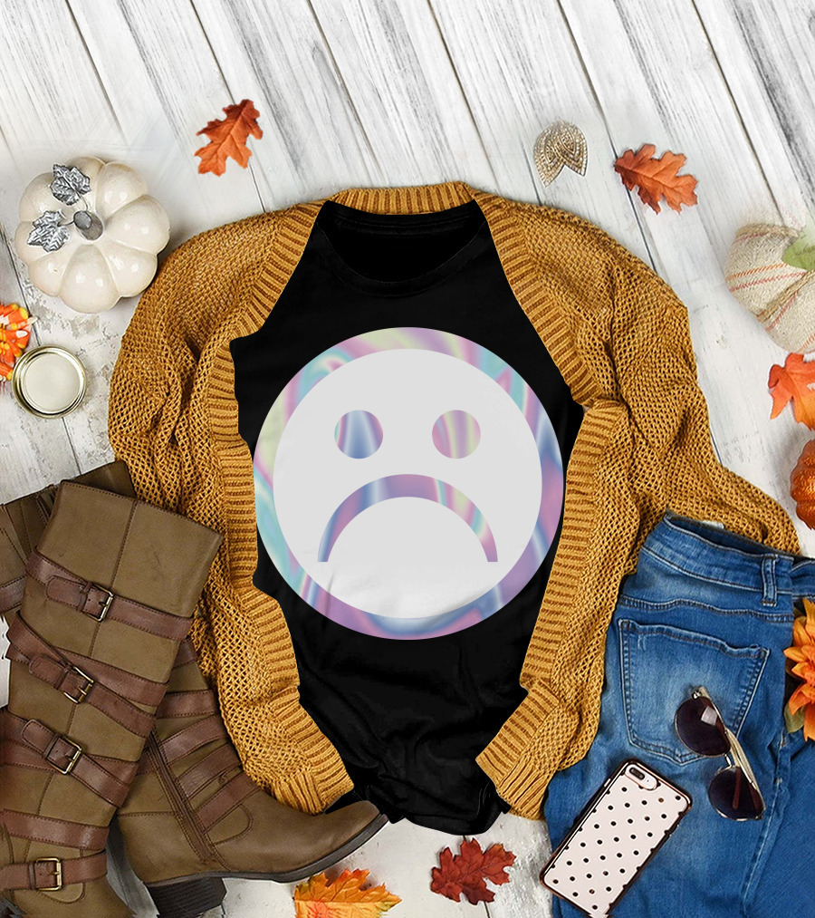 Halographic Sad Pastel Rainbow Holographic Frown Face T-Shirt