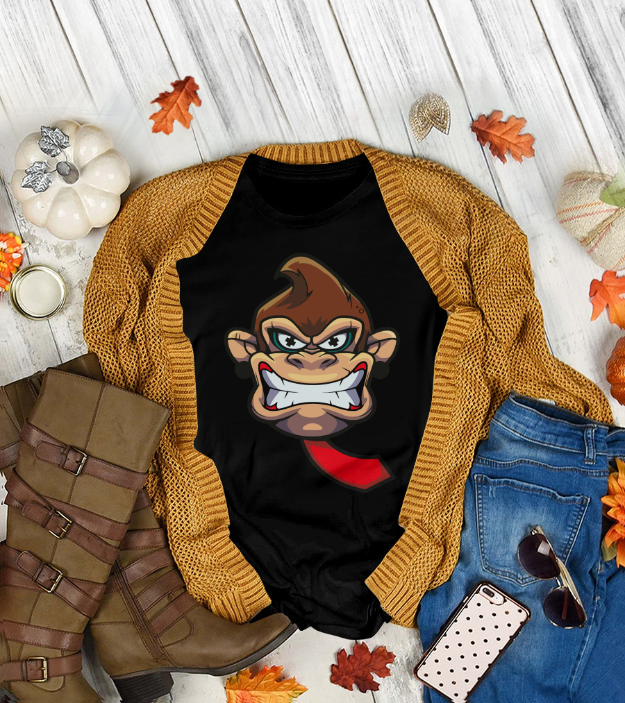 Grinning Monkey Face with Red Tie T-Shirt