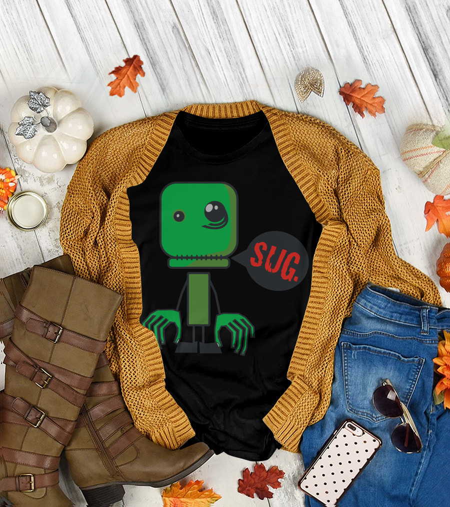 Monster SUG Green Cartoon Character with Claw Hands T-Shirt