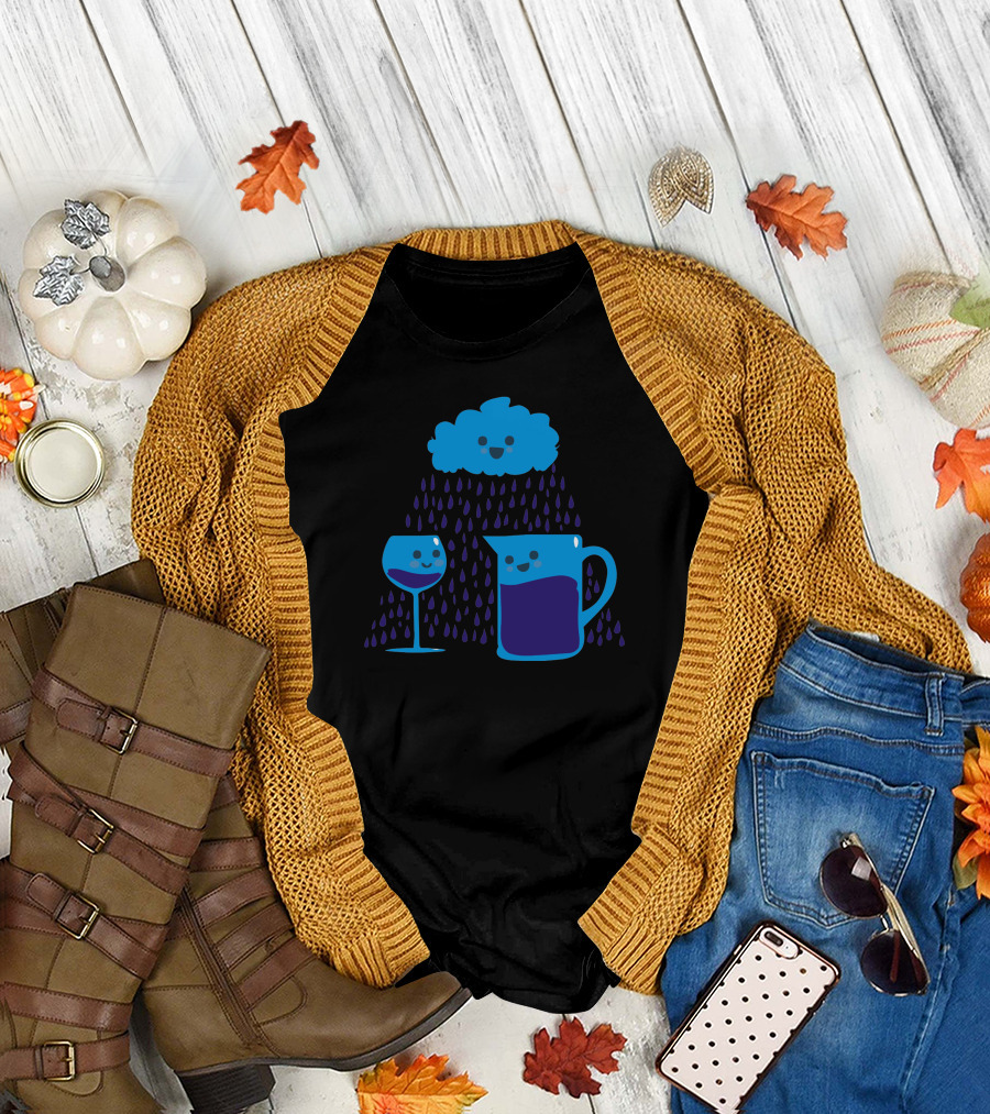 Mucho Vino Happy Cloud Wine Glass Pitcher Rainfall T-Shirt
