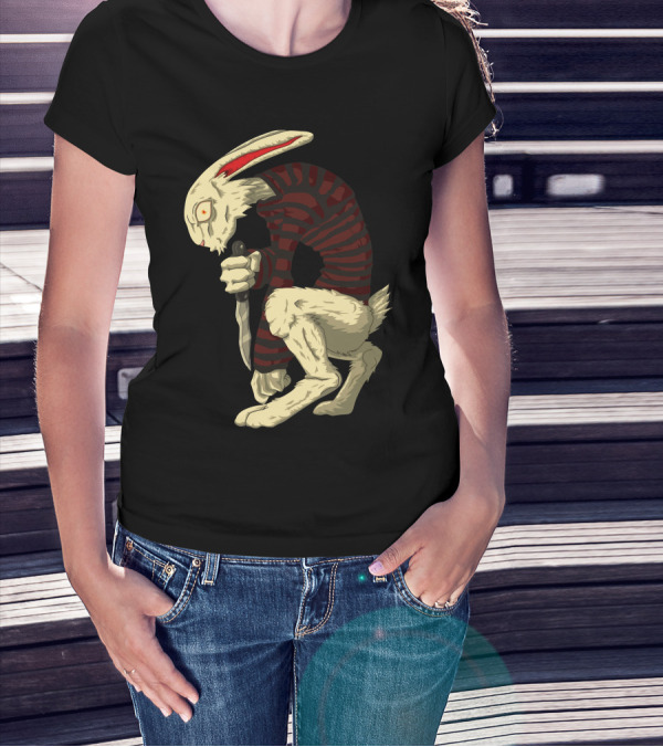 Psycho Bunny With A Shiv Striped Knife-Wielding Rabbit T-Shirt
