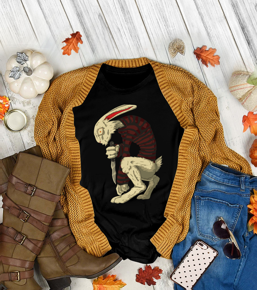 Psycho Bunny With A Shiv Striped Knife-Wielding Rabbit T-Shirt