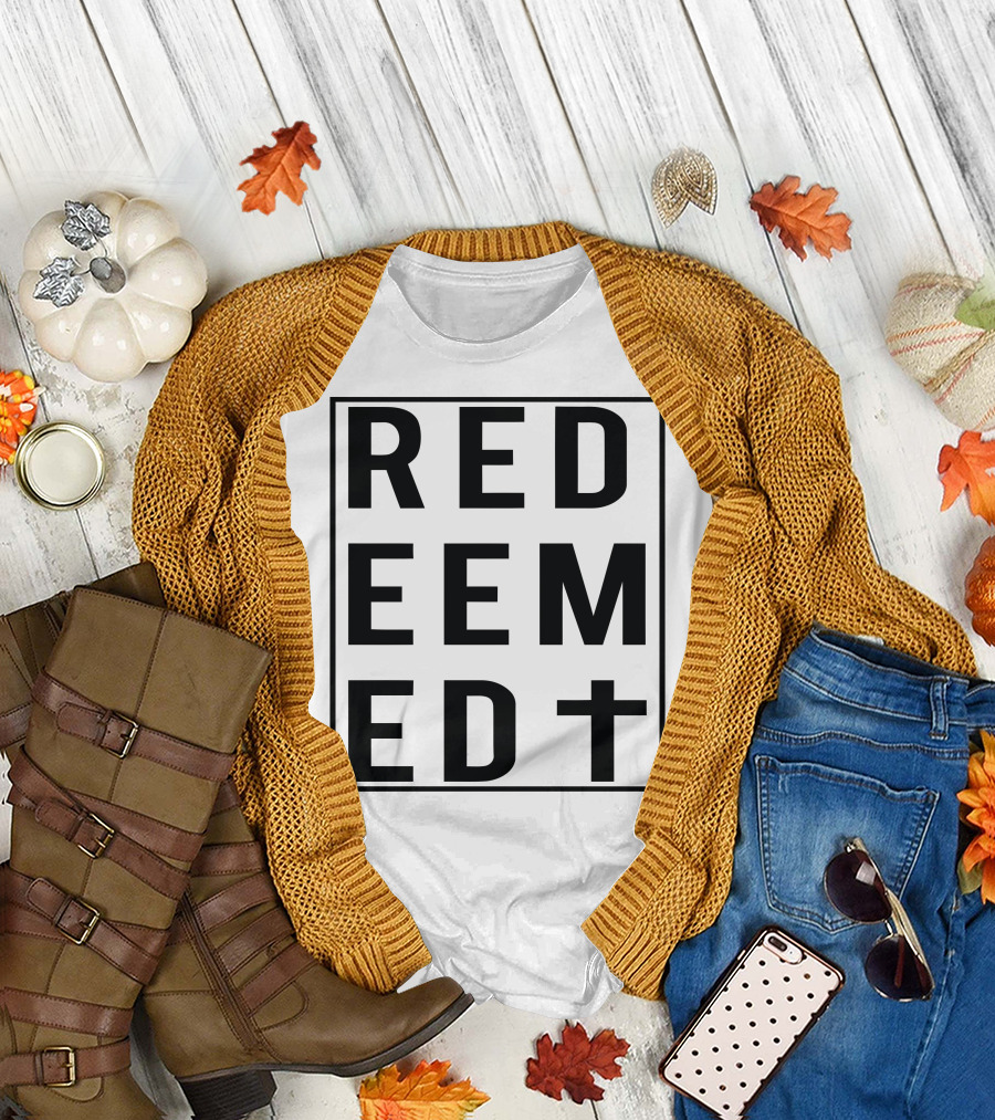 Redeemed with Cross Symbol in Bold Letters T-Shirt