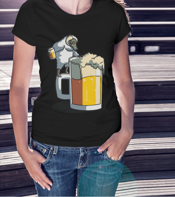 Sheep Enjoying Beer Party With Giant Mug T-Shirt