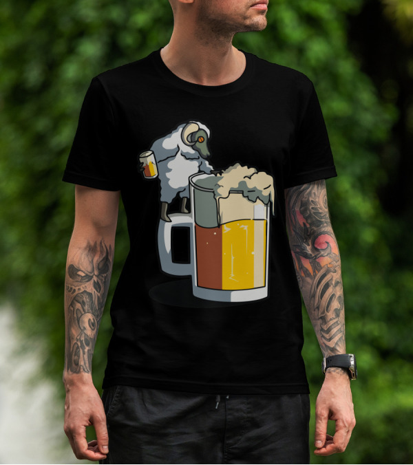 Sheep Enjoying Beer Party With Giant Mug T-Shirt