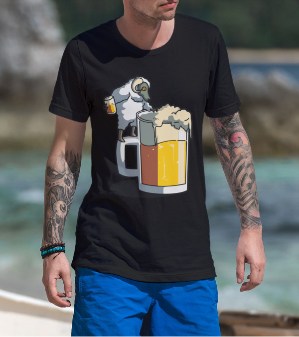 Sheep Enjoying Beer Party With Giant Mug T-Shirt