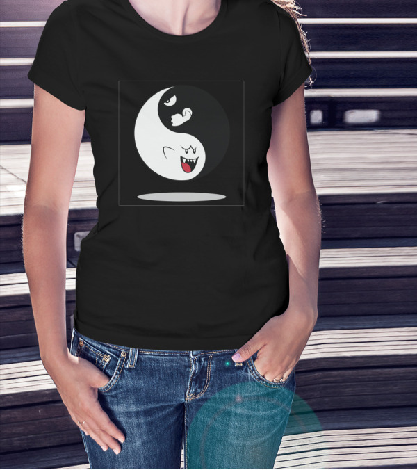 Shy And Angry Yin Yang Ghost Face Contrast T-Shirt