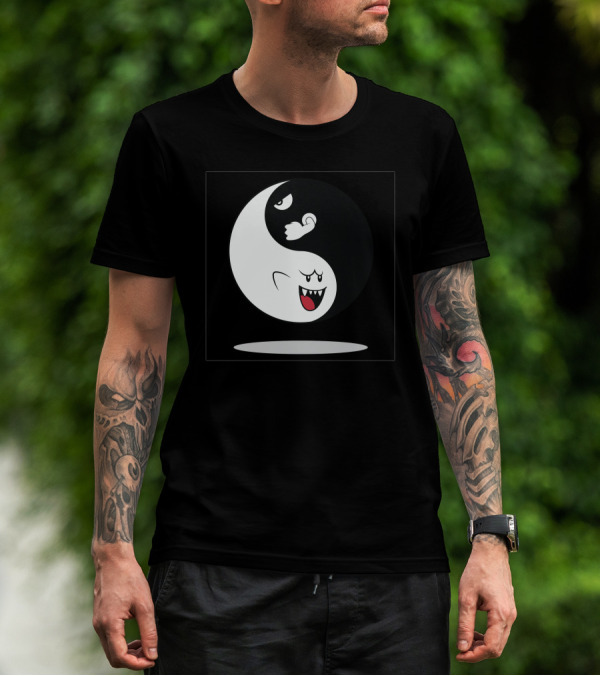 Shy And Angry Yin Yang Ghost Face Contrast T-Shirt