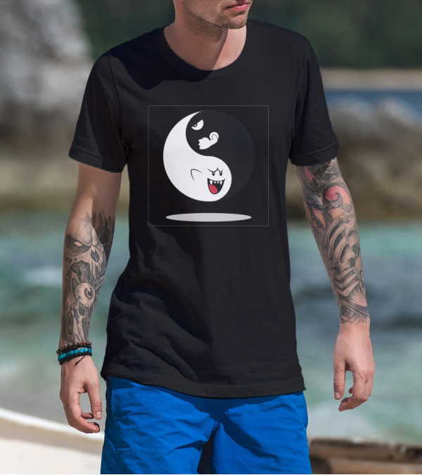Shy And Angry Yin Yang Ghost Face Contrast T-Shirt