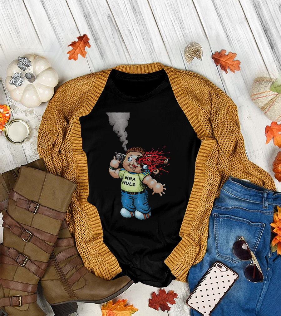 B 22 Lone Gunnar NRA RULZ Parody Cartoon Character Explosion T-Shirt