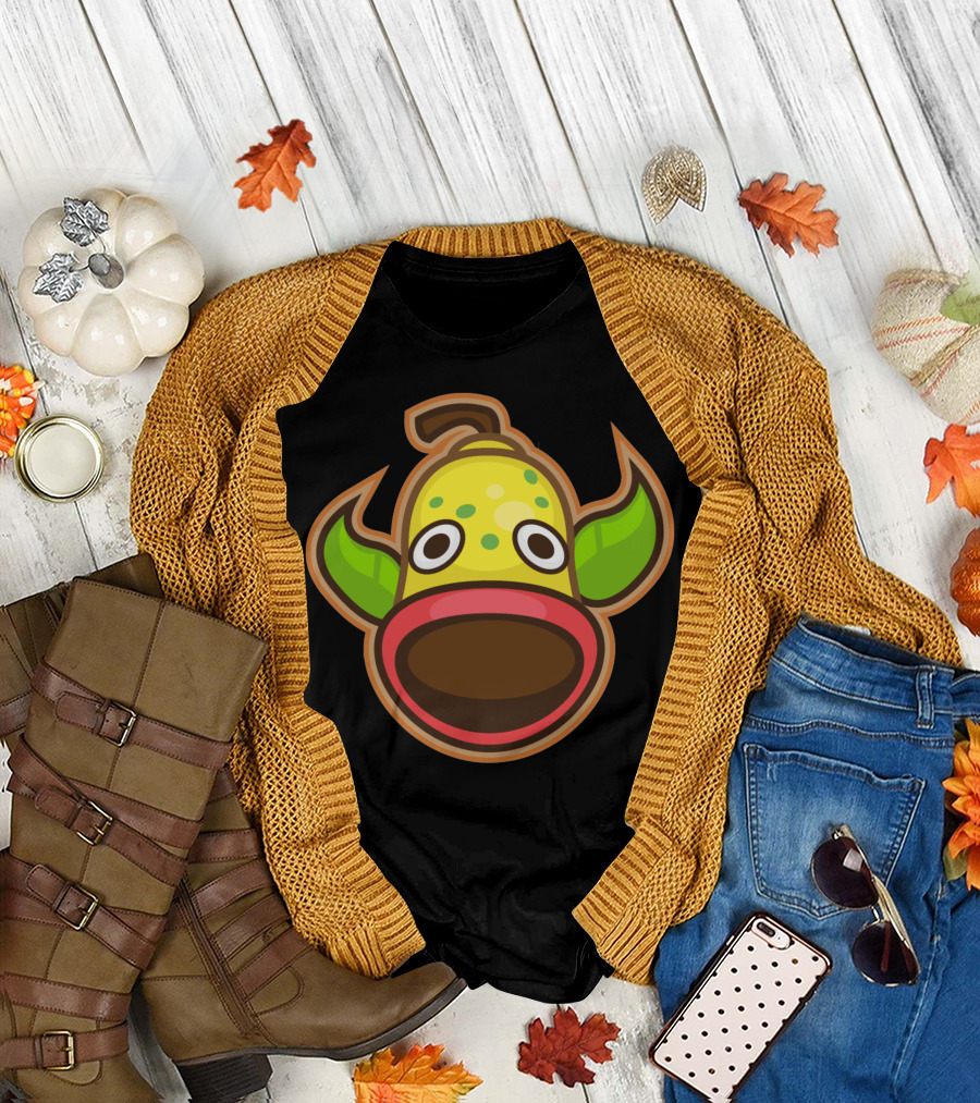 Carnivorous Bell Sprout Creature Face Retro Emblem T-Shirt