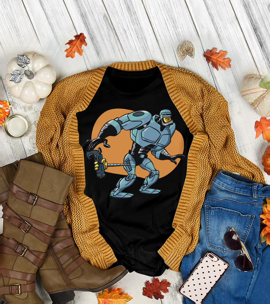 Blue Robocop Cartoon Humor T-Shirt