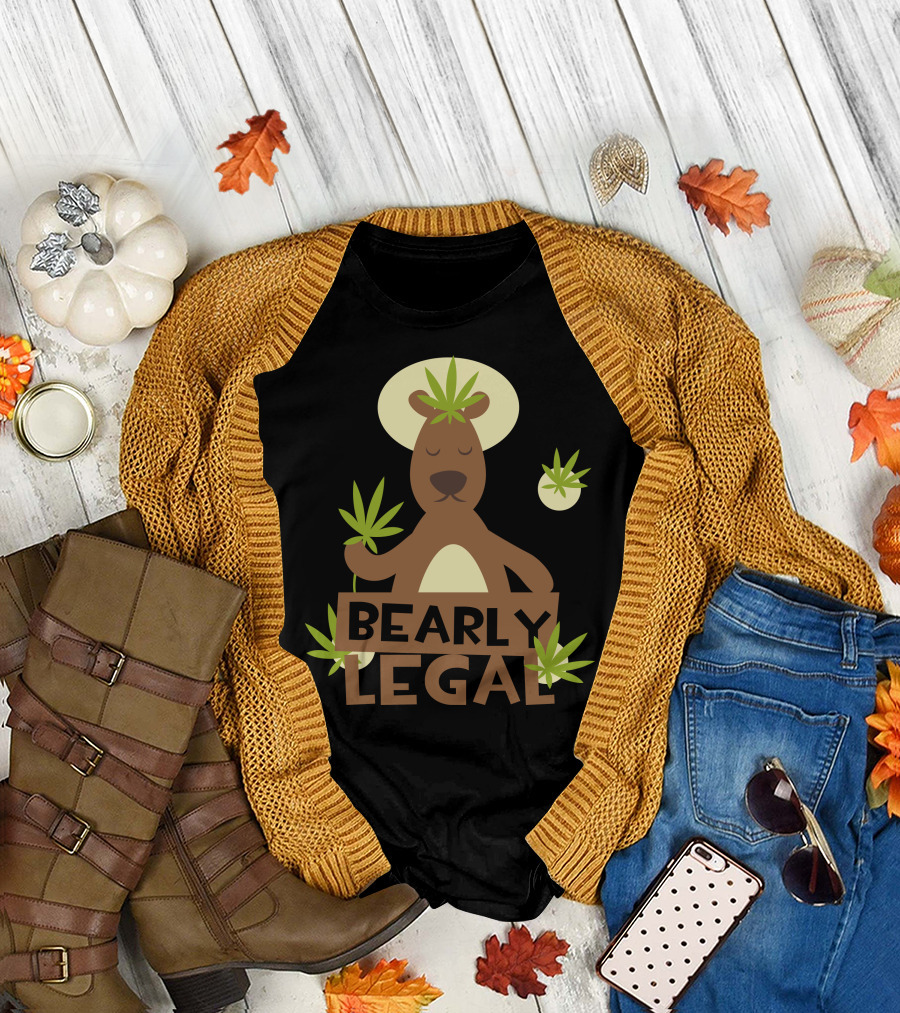 Bearly Legal Marijuana Bear Typography T-Shirt
