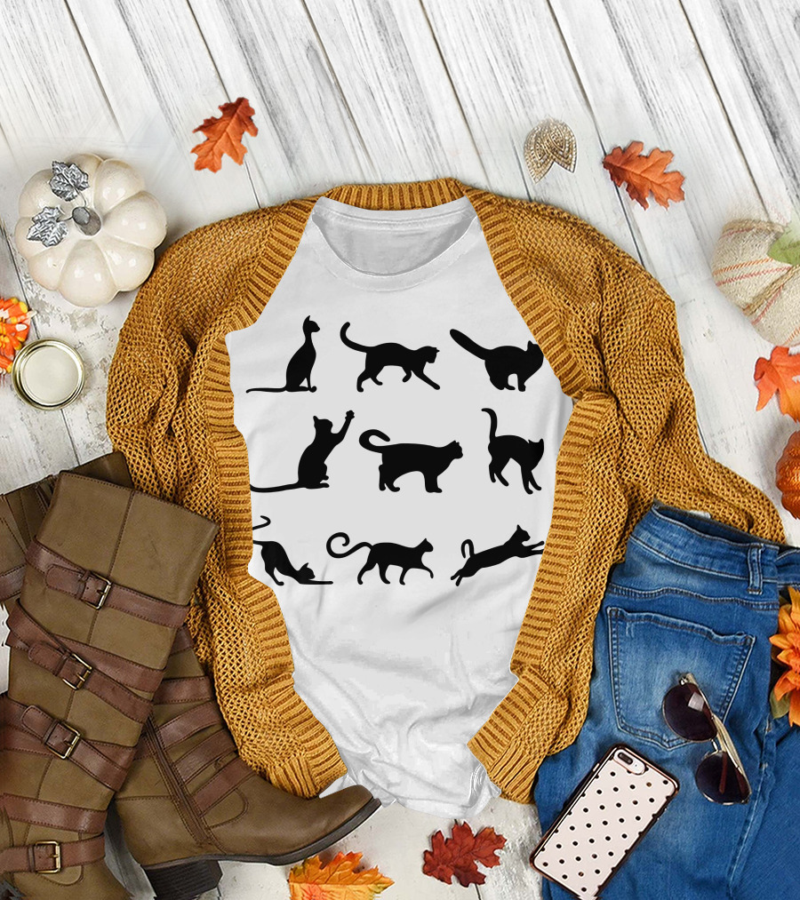 Cute Cat And Kitten Black T-Shirt