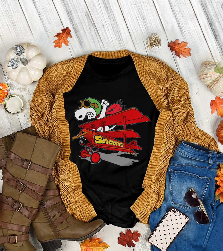 Snoopy Flying Vintage Red Biplane Adventure T-Shirt