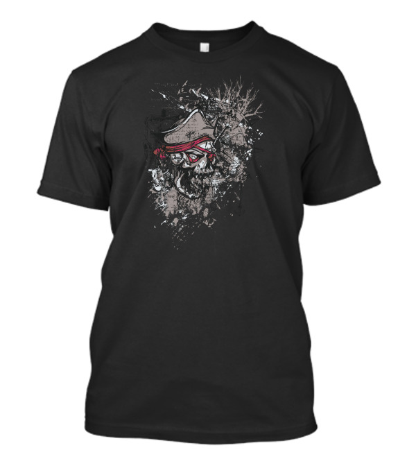Unique Skulled Pirate Red Bandana Grungy Splatter T-Shirt