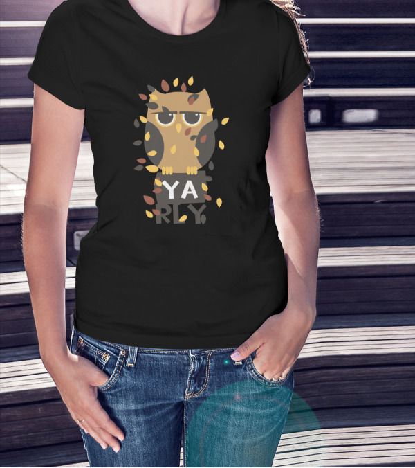 YA RLY Owl Surrounded By Autumn Leaves T-Shirt