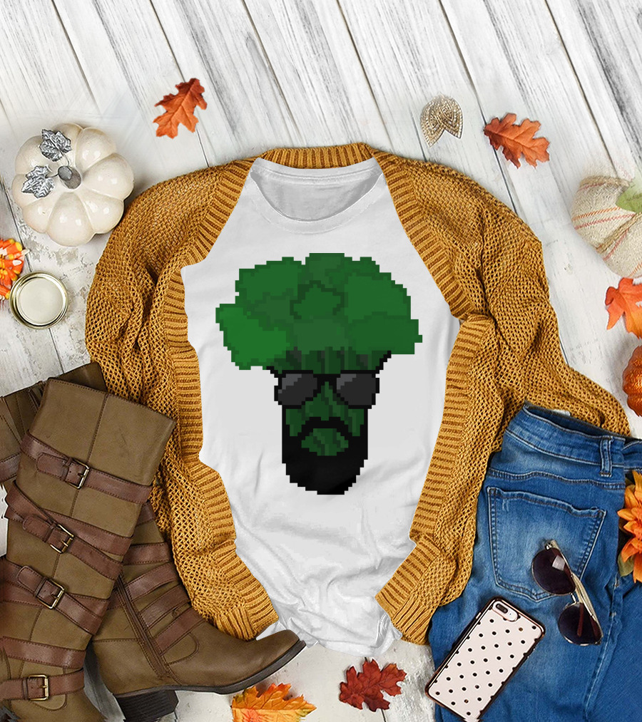Broccoli Pixel Art Cool Shades Beard Avatar T-Shirt