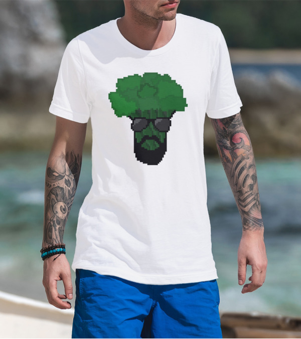 Broccoli Pixel Art Cool Shades Beard Avatar T-Shirt