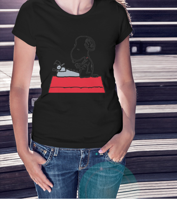 Snoopy On Red Doghouse With Typewriter Peanuts Comic T-Shirt