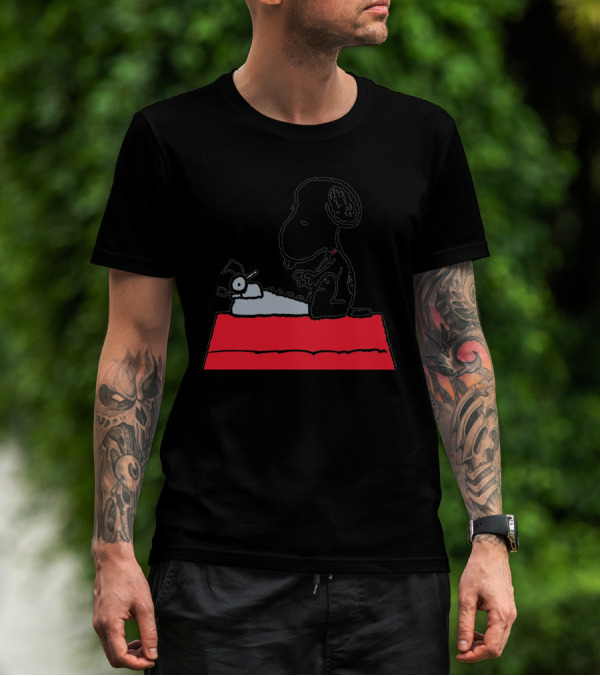 Snoopy On Red Doghouse With Typewriter Peanuts Comic T-Shirt