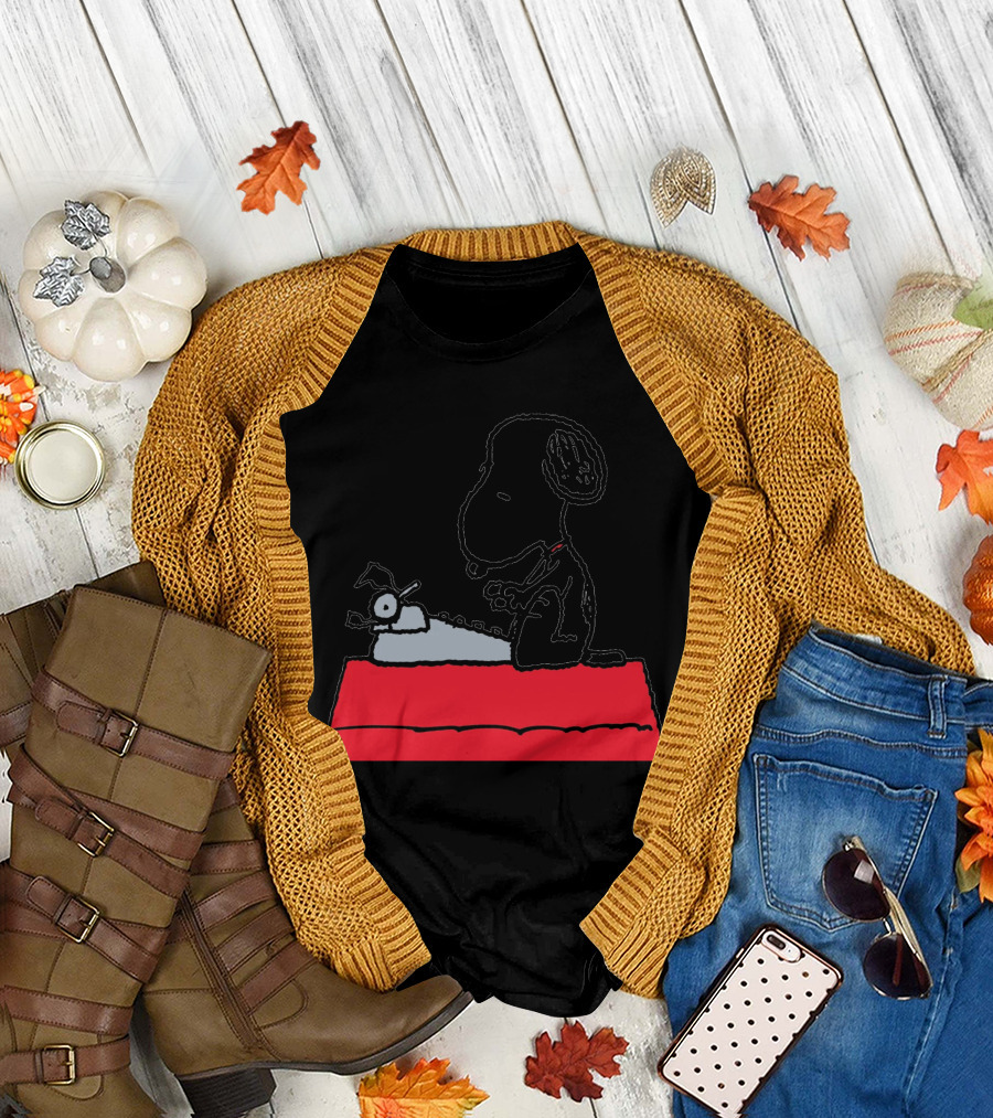 Snoopy on Red Doghouse with Typewriter Peanuts Comic T-Shirt