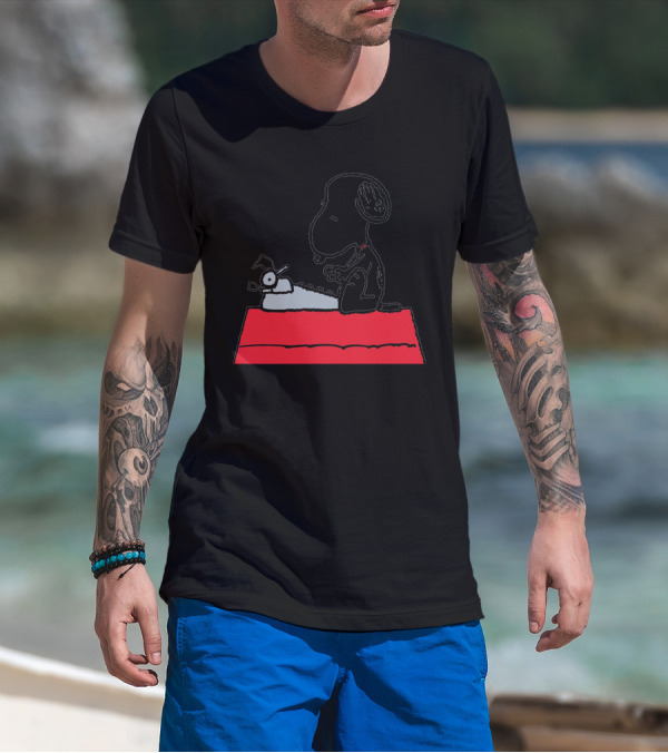 Snoopy On Red Doghouse With Typewriter Peanuts Comic T-Shirt
