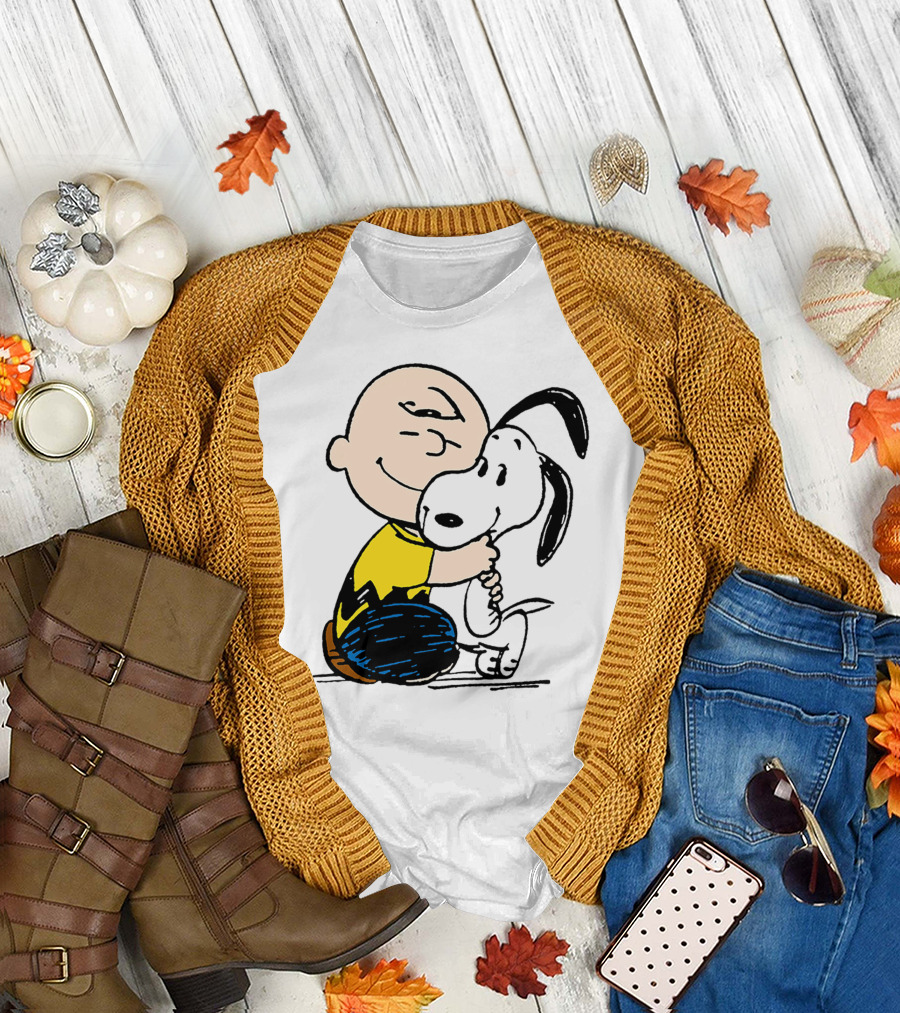 Charlie Brown and Snoopy Hugging Peanuts Characters T-Shirt