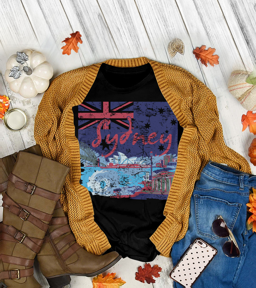 Sydney Australia Flag and Iconic Landmarks Collage T-Shirt