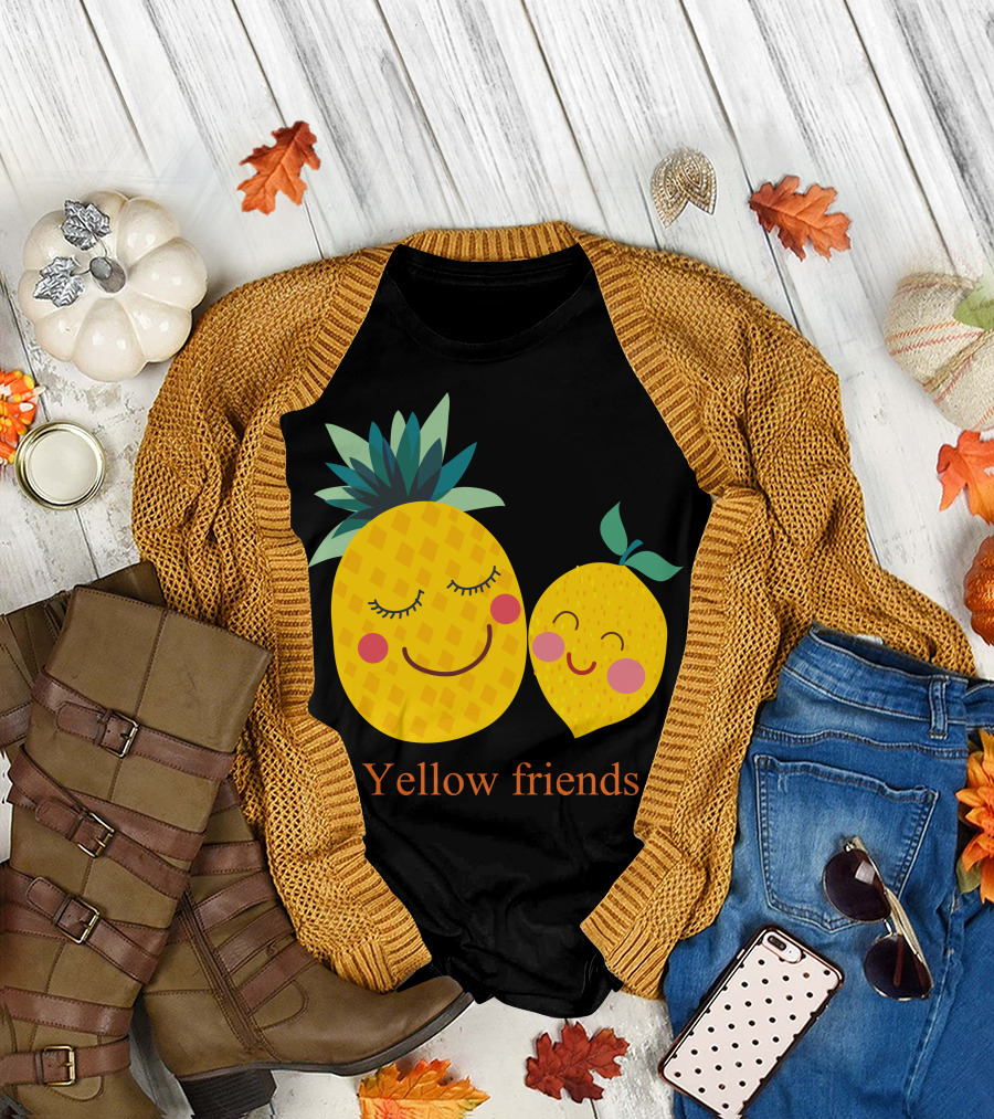 Yellow Friends Pineapple and Lemon Smiling Faces T-Shirt