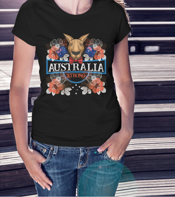 Australia Strong Kangaroo Floral Flags T-Shirt
