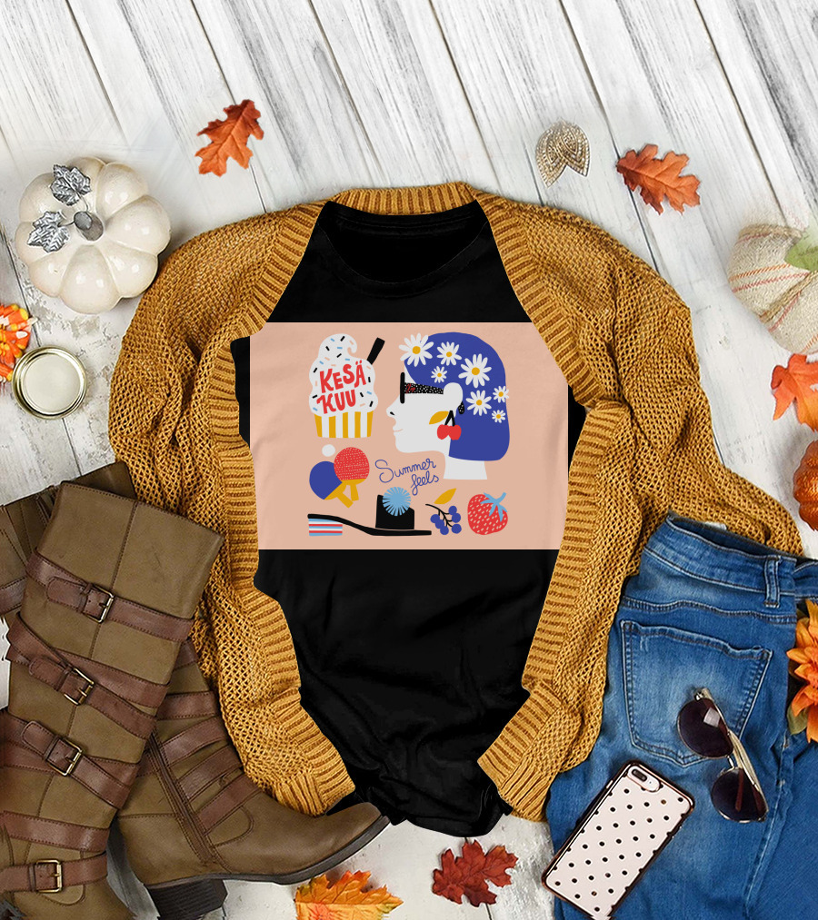 Summer Feels Kesäkuu Ice Cream Flowers and Fruits T-Shirt