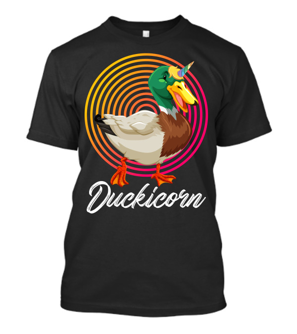 Duckicorn Mallard With Unicorn Horn And Colorful Spiral Background T-Shirt