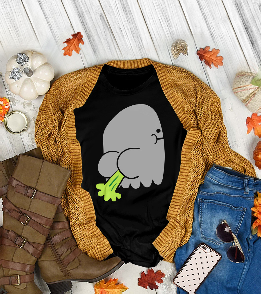 Ghost Fart Ghost with Green Farting T-Shirt