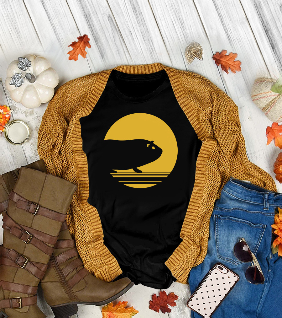 Guinea Pig Silhouette Against Yellow Moon Circle T-Shirt