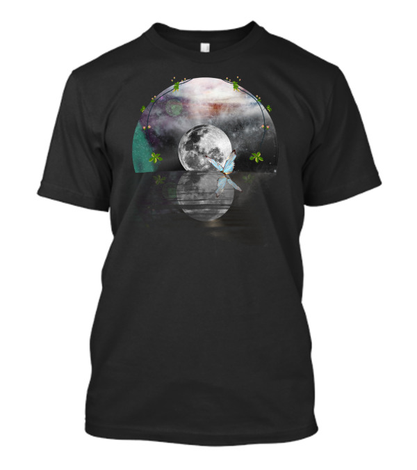 Moon Record Butterfly Reflection With Celestial Arch And Floral Accents T-Shirt