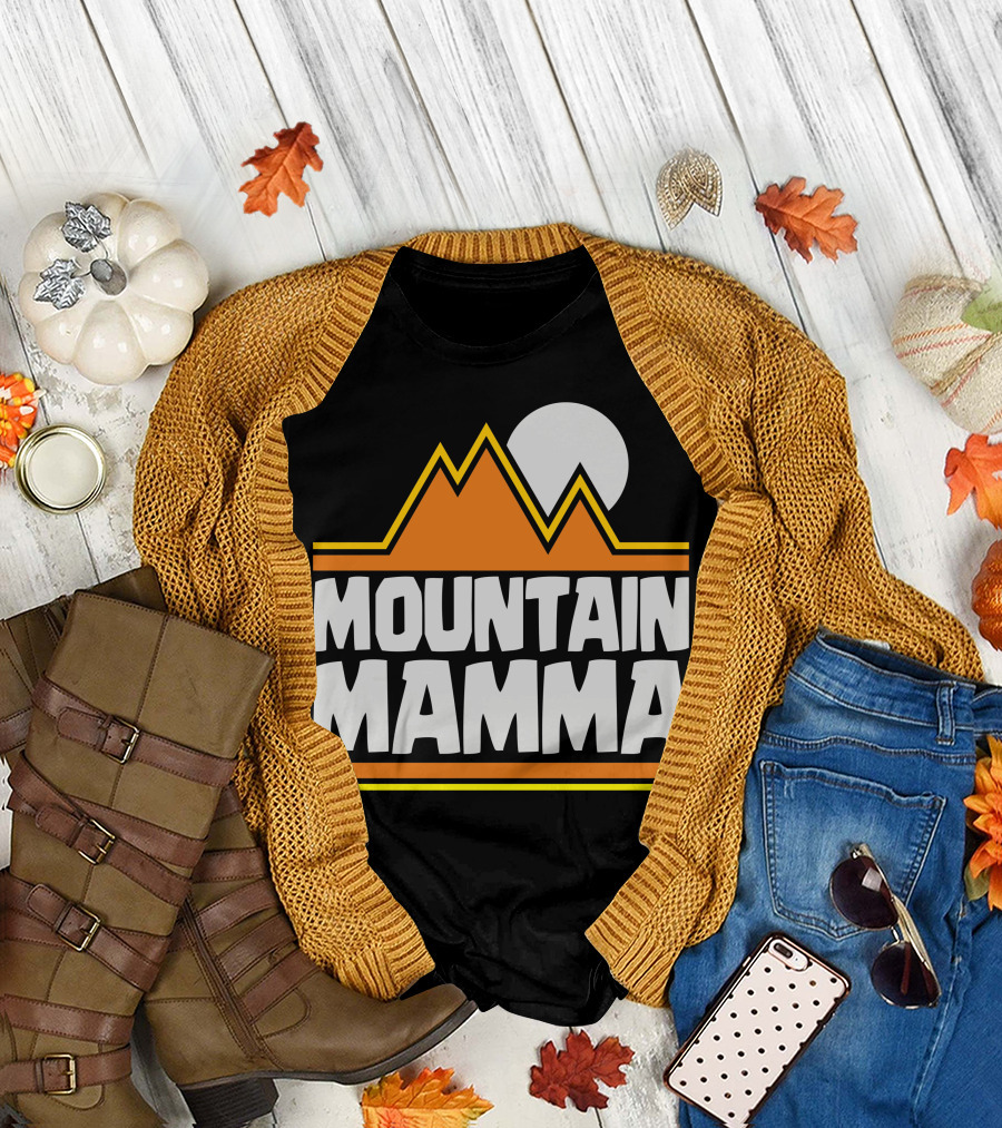 Mountain Mamma Retro Orange Peaks and Sun T-Shirt