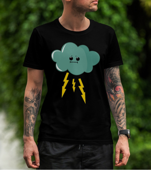 Thunder Cloud Funny Comic Lightning Emoji T-Shirt