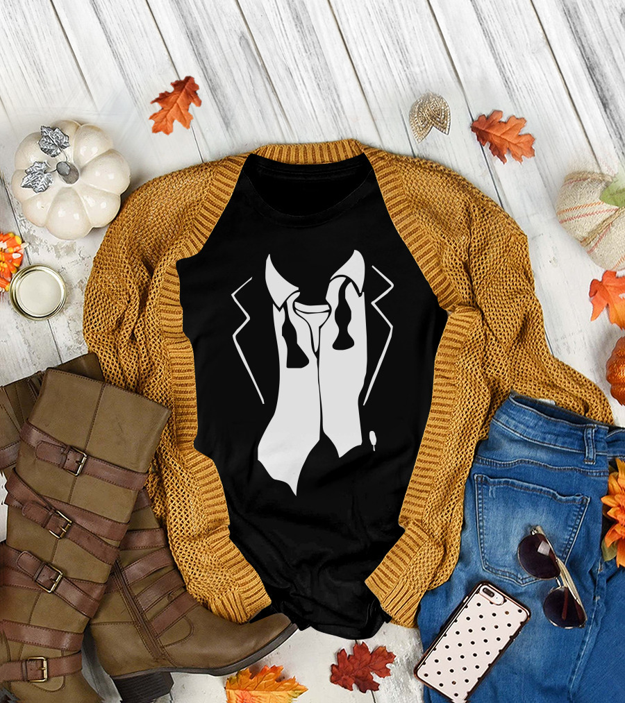Tuxedo After Party Untied Bow Tie and Collar Outline T-Shirt
