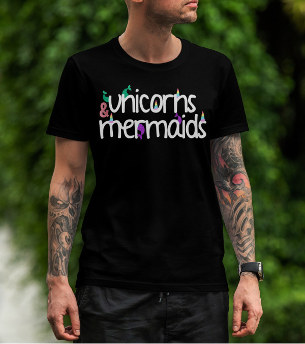 Unicorns And Mermaids Rainbow Accents T-Shirt