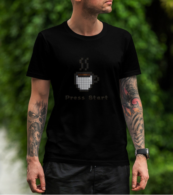 8 Bit Coffee Press Start Pixelated Mug T-Shirt