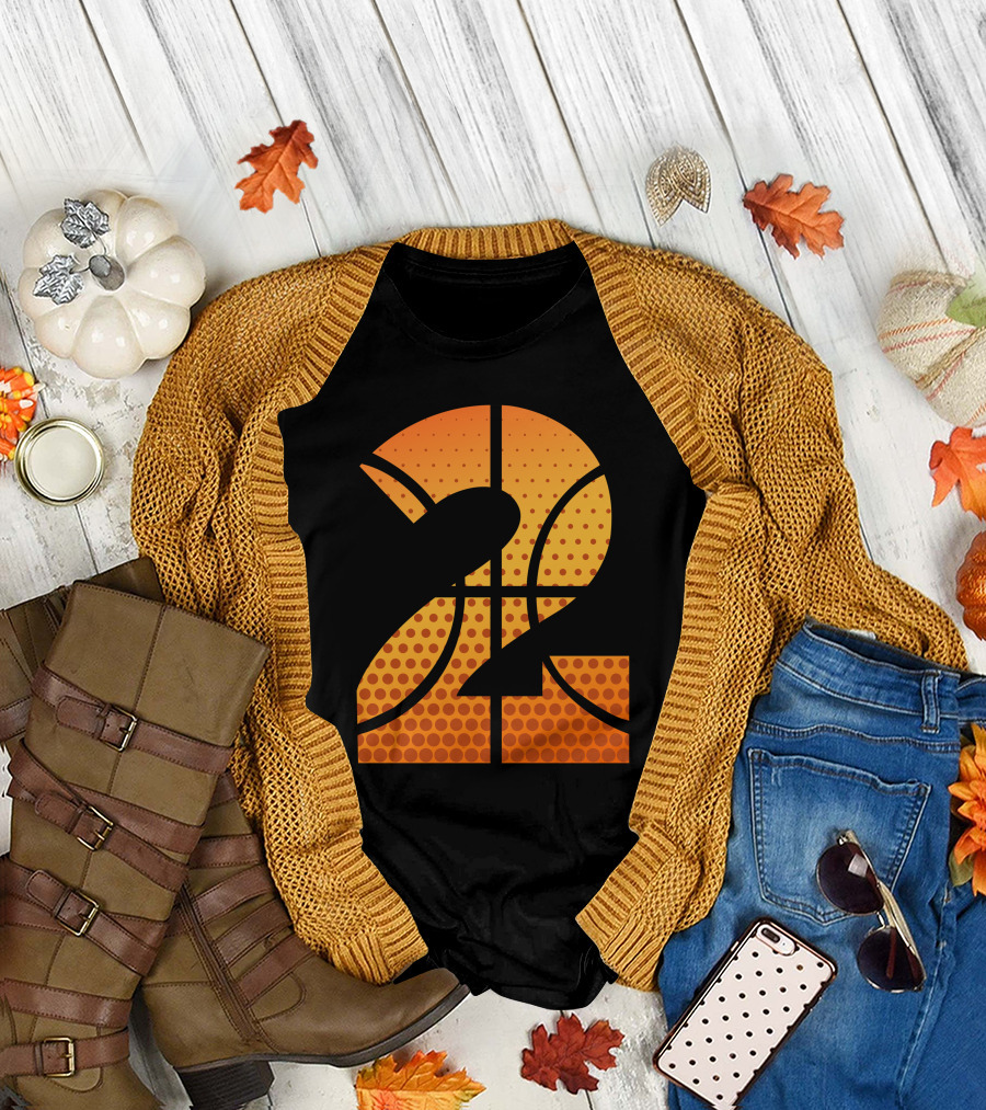Basketball Number Two Graphic Pattern with Dotted Basketball Texture T-Shirt
