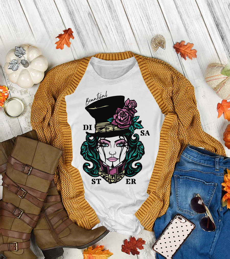 Beautiful Disaster Woman Hat Rose T-Shirt