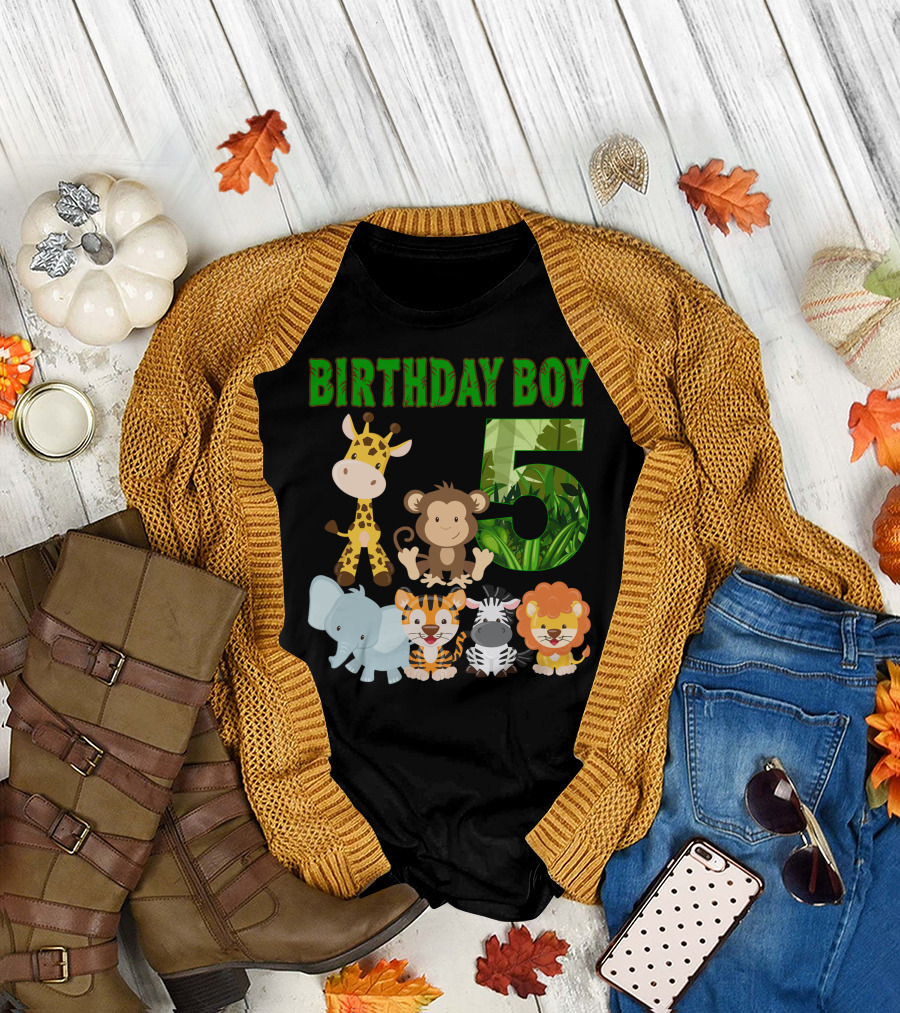 Birthday Boy Jungle Animals Five T-Shirt