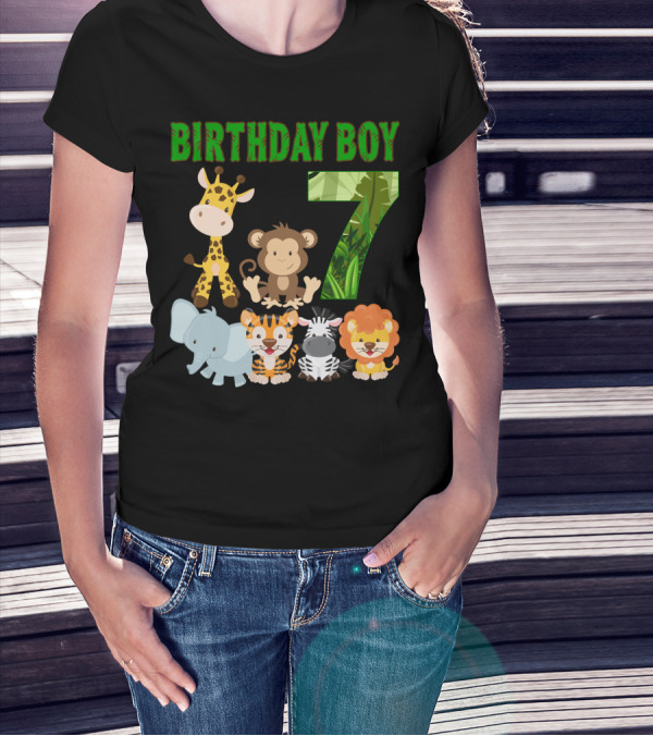 Birthday Boy Jungle Animals Seven T-Shirt
