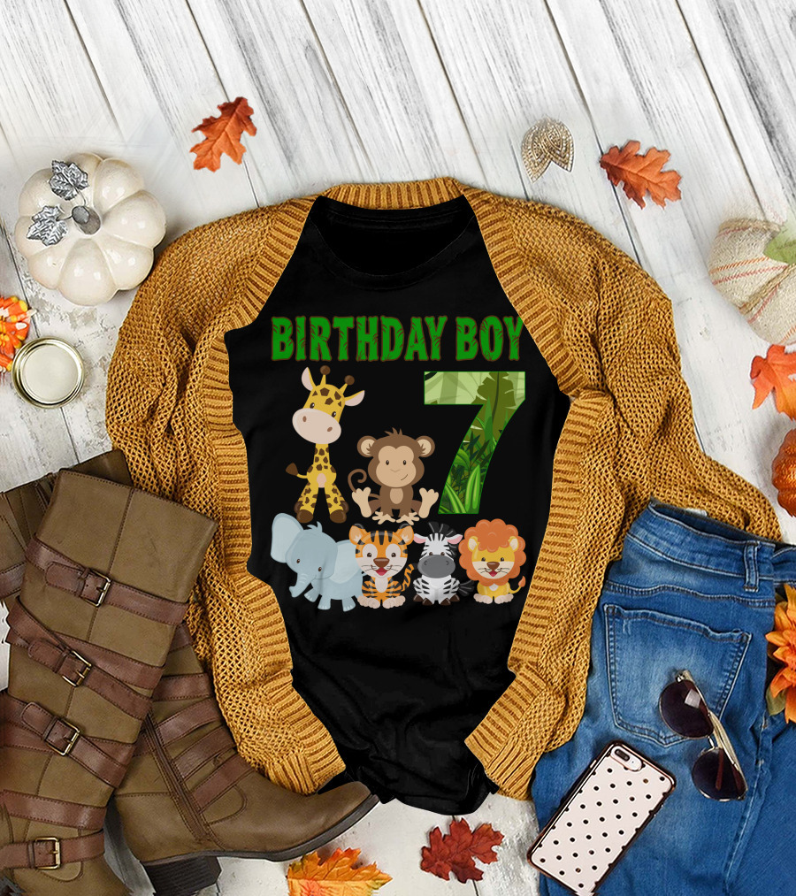 Birthday Boy Jungle Animals Seven T-Shirt
