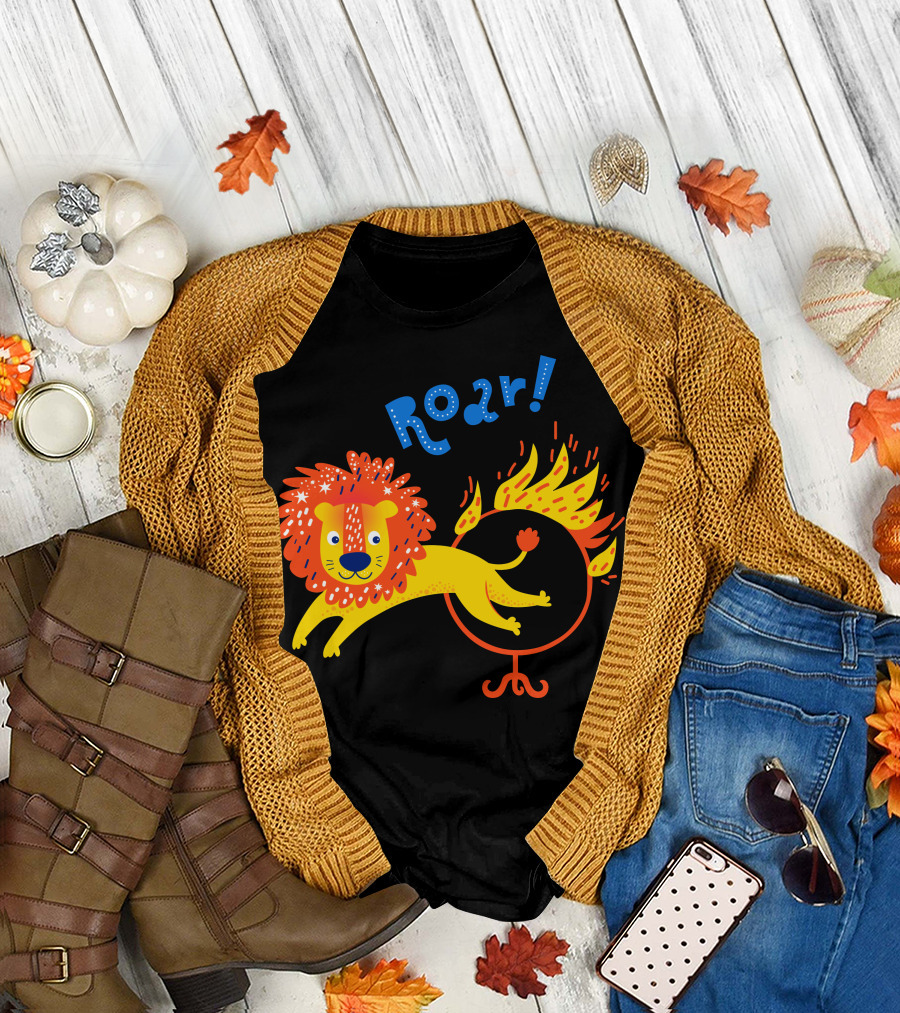 Roar Lion Jumping Through A Ring Of Fire T-Shirt