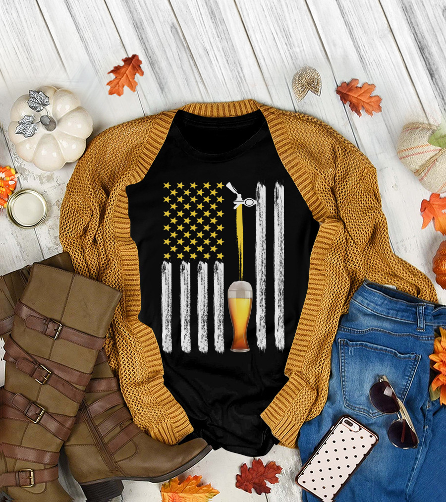 American Flag Beer Tap Stars and Stripes Glass Pour T-Shirt