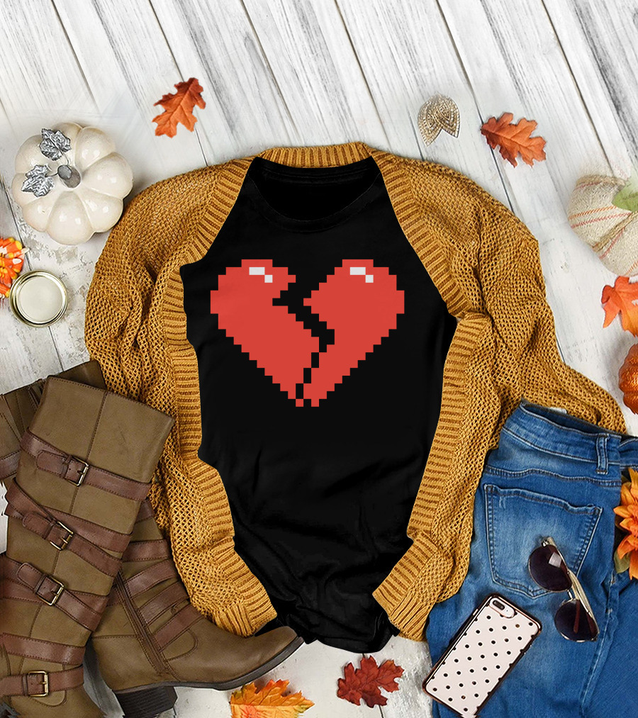 Pixelated Broken Heart Games Icon T-Shirt